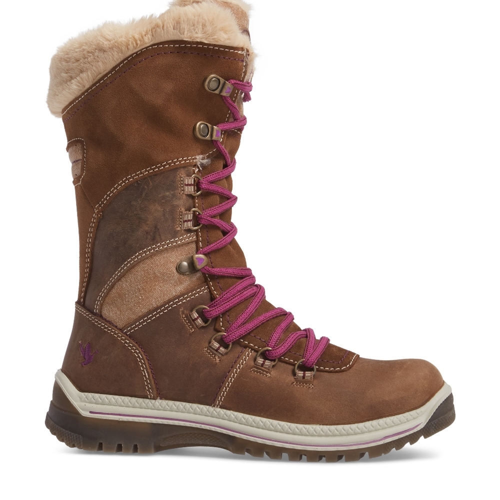 Like-new Santana Canada Morella Faux Fur Boot, size 6/7, nut color, waterproof.